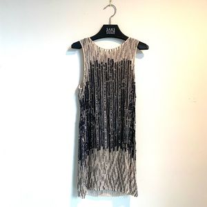 Alice & Olivia Betsy Sequin Beaded Shift Dress 100% silk cream and black NWT